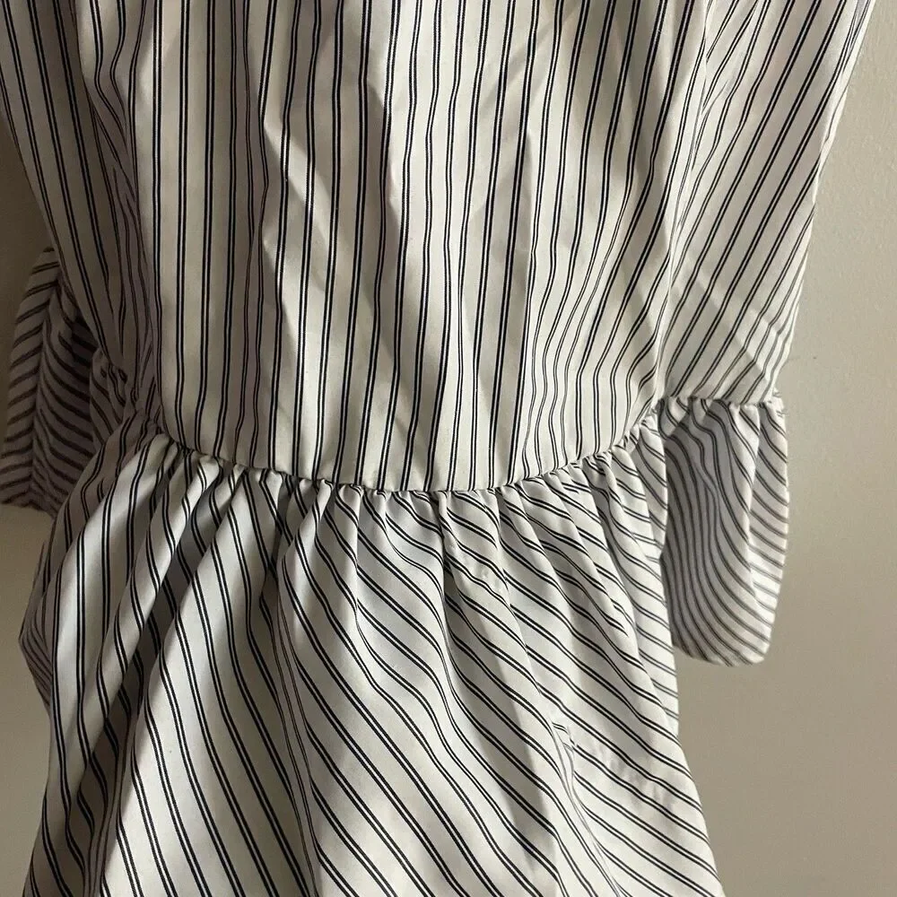 Habitual Girl  White Navy Shirt Dress 7/8 Ruffles Preppy Classic Cold Shoulder